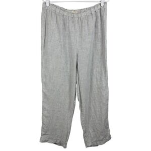 Eileen‎ Fisher Women's Pants M Gray White Striped Linen Elastic Waist Casual